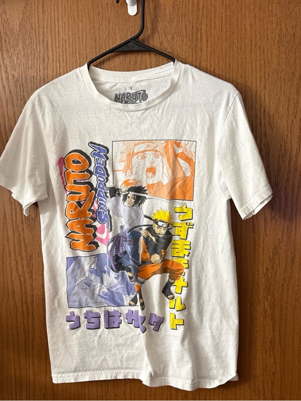 Naruto Shippuden Graphic Tee — White with Orange, Yellow & Purple Artwork